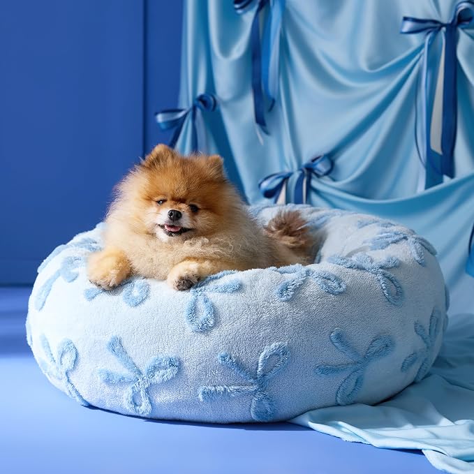 LE SURE Shown on TV Jacquard Donut Cute Small Dog Beds,Ice Melt 23x23x7in | Orthopedic Calming Cat Sofa Indoor,Original Design Pattern,Washable Cover,Home Decor as Gift for Pet ,Anti Slip Bottom