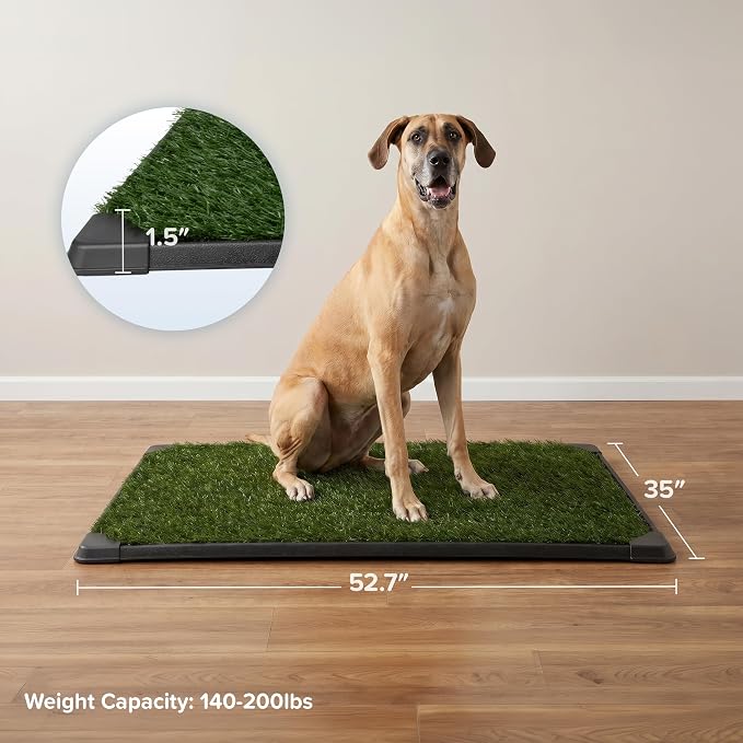 PETMAKER Reusable 3-Layer Extra-Large Dog Grass Pad with Tray, 52.5” x 35” | Dog Litter Box for Indoor and Outdoor Use, Easy to Clean Washable Pet Turf Artificial Grass Pad for Puppy Potty Training