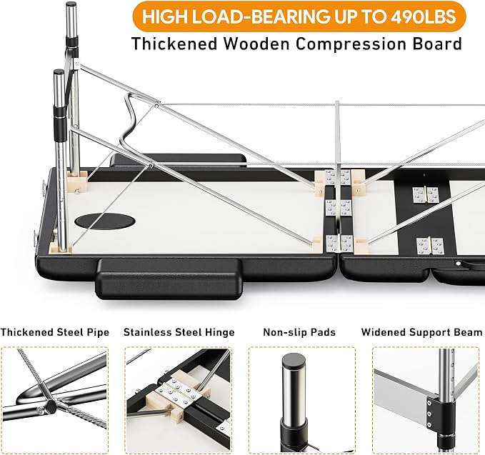 Brelley Massage Table Portable Professional 3 Sections Reclining Massage Couch, Aluminum Adjustable Esthetician Bed Tattoo Table SPA Lash Salon Bed with Carrying Bag (Black)