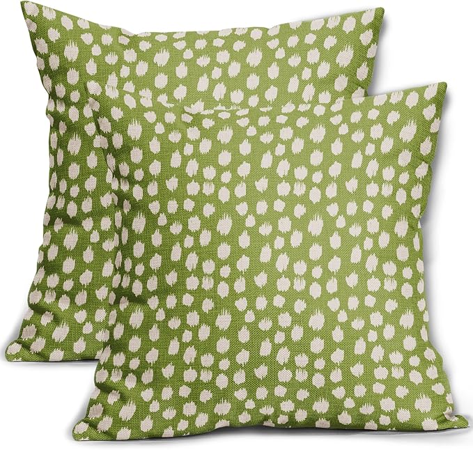 Sweetshow Lime Green Cream Dots Pillow Covers 24x24 Set of 2 Boho Design Polka Dot Throw Pillows Modern Trendy Print Outdoor Decorative Pillowcase Square Linen Cushion Cases Decor for Sofa Couch Bed