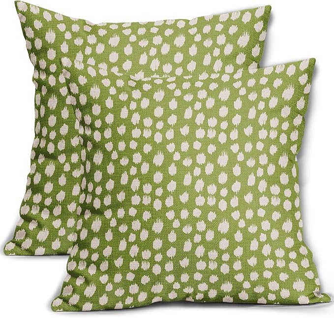 Sweetshow Lime Green Cream Dots Pillow Covers 16x16 Set of 2 Boho Design Polka Dot Throw Pillows Modern Trendy Print Outdoor Decorative Pillowcase Square Linen Cushion Cases Decor for Sofa Couch Bed