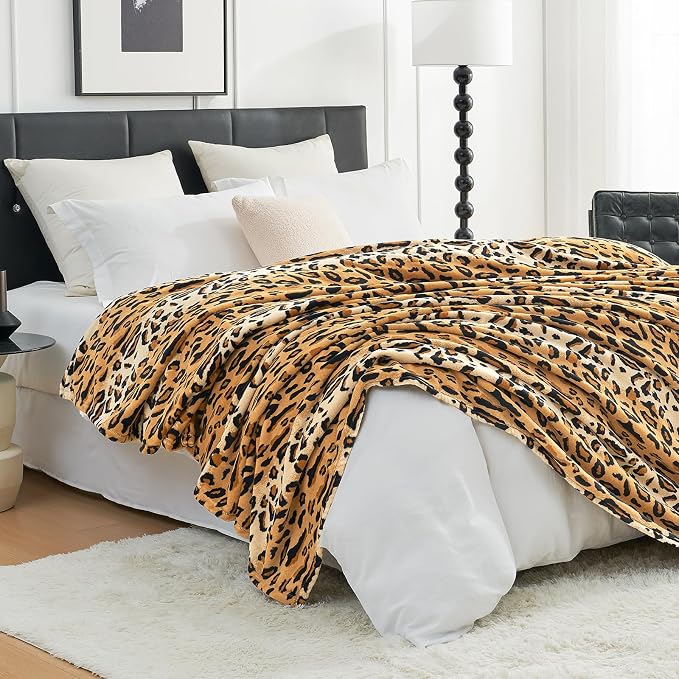 Cozy Bliss Leopard Print Fuzzy Throw Blanket for Couch - Thick Soft Warm Fleece Blankets for Room Decor, for Kids, Women Men Girls, Brown Cheetah 40"*50"