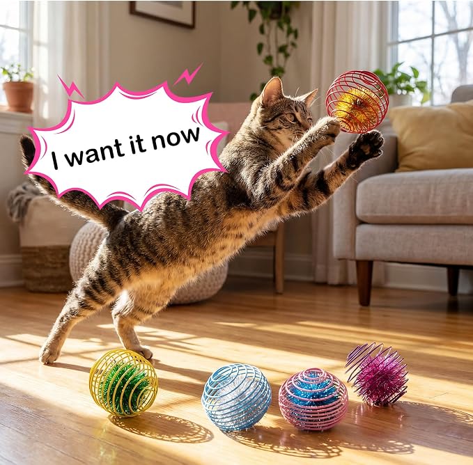 Jecery 5 Pcs Cat Toys Spring,Glitter Balls,Multicolor