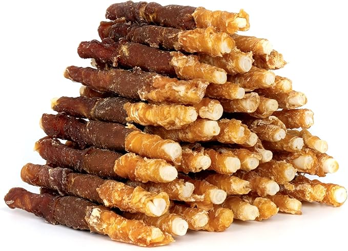 MON2SUN Dog Treats, 5 Inch Triple Flavor Wrapped Rawhide Sticks, 31.75 oz | 45 Count, Chicken Liver, Duck and Chicken Recipe, Long-Lasting Chew, Support Dental Health, for Small and Medium Dogs
