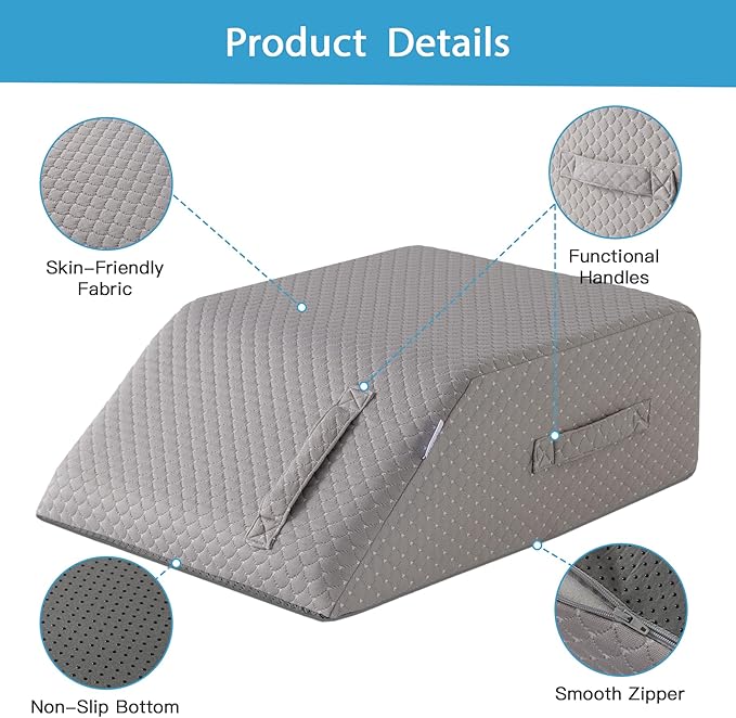 Leg Pillow Elevation Blood Circulation, Leg Wedge for Elevation for Swelling, Leg Elevating Pillow for After Surgery, Memory Foam Foot Knee Pillow for Back Sleeping 24×22×8 Inch Grey