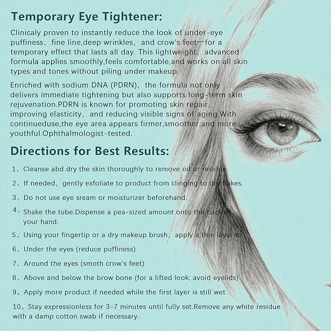 Instant Under Eye Lift Serum - Temporary Perfection Primer Tightener, Eye Cream Reduces Puffy Bags, Dark Circles & Crow’s Feet in Minutes, Anti Aging Wrinkle Remover for Mature Skin (1 PC, 0.51 Fl.Oz)