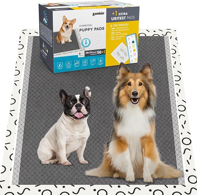 ZOMISIA Charcoal Puppy Pee Pads for Dogs Extra Large, 28"x34" 50 Counts + 1 Extra Health Monitoring Pad - XL Dog Potty Training Pads Disposable, Odor-Control, Super Absorbent & Leak-Proof
