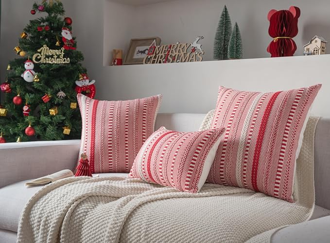 Cethom Christmas Pillow Covers 22x22 Inch Set of 2, Farmhouse Boho Christmas Decorative Couch Pillow Cases, Navy Blue Accent Pillows of Bed, Sofa Bedroom Living Room Home Decor Cushion Cove