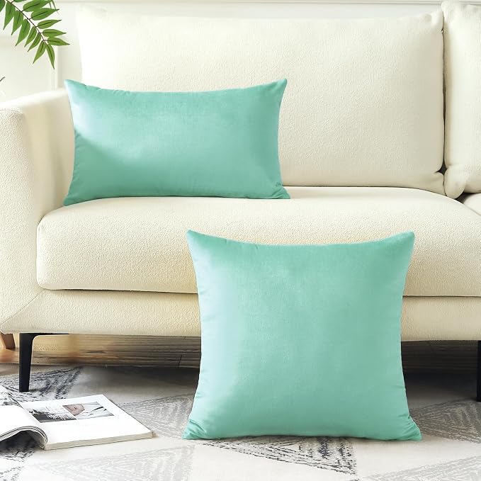 Artscope Luxury Velvet Pillow Covers Decorative Rectangle Pillowcases Soft Solid Cushion Cases for Couch Sofa Bedroom Car Decor 12x20 Inch Aqua Green