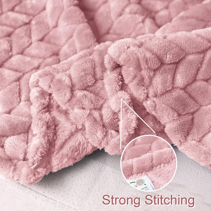Exclusivo Mezcla Fleece Pink Throw Blanket for Couch Sofa Bed, 50”x70” | Oversized Soft Cozy Fluffy Blankets for Summer, Decorative Plush Flannel Throws for Living room, Bedroom with Leaves Pattern