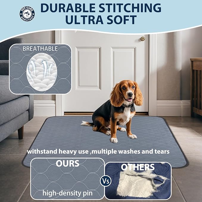 Bunlitent Reusable Puppy Pads 36" x 48", 3 Pack, Grey, Whelping pad | Reusable, Fast Absorbent, Waterproof, Non-Slip, For Whelping, Training, Incontinence & Potty, For Dog Playpen, Crate, Car