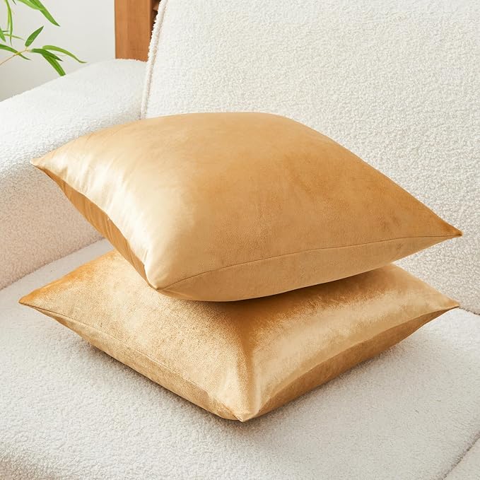 Throw Pillow Covers Gold Set of 2 20x20 Inch Pillow Covers, Soft Velvet Fall Decorative Cases for Couch Sofa Bed, Home Boho Decor, Modern Farmhouse Cushion Covers