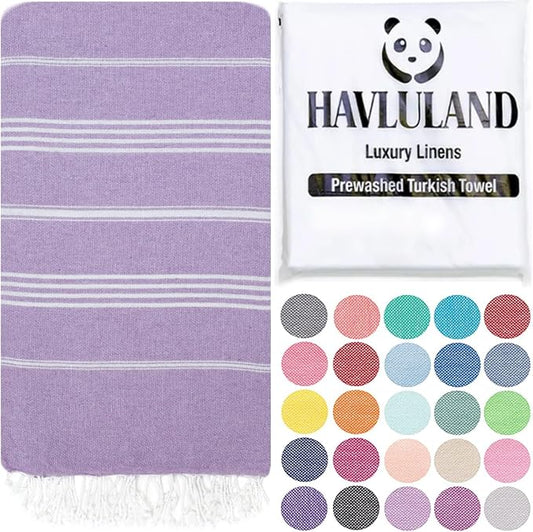 HAVLULAND Turkish Beach Towels, Oversized 40"x72" Turkish Bath Towel, Highly Absorbent Quick Dry Sand Free Beach Towels for Beach Pool Spa Gym Yoga Travel Camping Picnic Blanket - Lilac