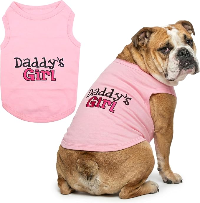 Parisian Pet Dog Shirt – 100% Cotton Shirts for Large Dogs – Pink Sleeveless Puppy Clothes – Lightweight and Breathable Dog Apparel – Girl Dogs Clothes - Stretchy Daddy’s Girl Pet Shirt