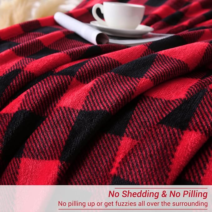 Viviland Checkered Blanket Queen Size - Soft Fuzzy Cozy Buffalo Plaid Microfiber Blanket for Bed, 90x90 Inches