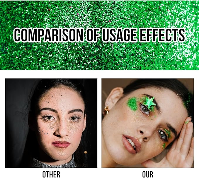 Brzeaf Waterproof Green Body Glitter Stick, Christmas Chunky Glitter for Face/Body/Hair/Eyes/Lip, Singer Concert Music Rave Festival, Glitter Stick Makeup & Face Glitter Gel for Women Men 0.56 OZ