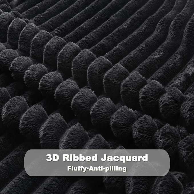 NEWCOSPLAY Fleece Ribbed Cozy King Blanket for Couch, Black, 90"x110" | Premium Silky Flannel Blanket, Soft Lightweight Fluffy Throw Blanket for Bed Sofa Decor, Gift for All Season Use