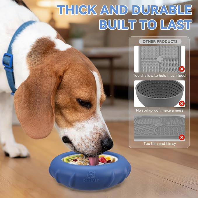 Dog Lick Bowl, Bestalk Wobbly Freeze Bowl Enrichment Feeder for Dogs, Anxiety Relief Lick Mat Puzzle Toy for Distraction, BPA Free Silicone, Dishwasher Safe(Dark Blue,L)