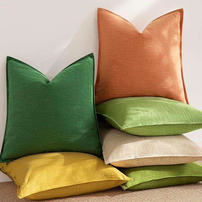 Foindtower Pack of 2, Decorative Linen Solid Throw Pillow Covers Soft Accent Euro Cushion Case Boho Farmhouse Pillowcase for Chair Couch Sofa Bedroom Living Room Home Decor 20 x 20 Inch Dusty Orange