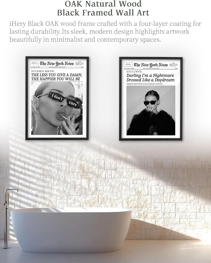 iHery 16x20in Darling I'm a Nightmare Framed Newspaper Wall Art | Premium Black OAK Wood Frame with Canvas Print, Vintage Fashion Decor for Bedroom, Dorm, Living Room and Gallery Wall, 1Pack