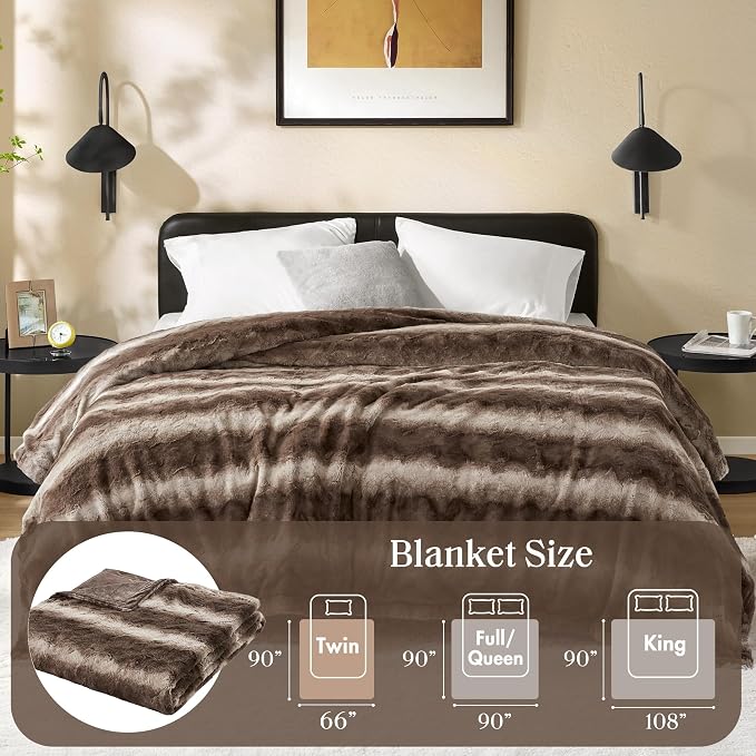 Madison Park Zuri Ultra Soft Faux Fur Twin Blanket Reversible, Brown | Ultra Soft, Breathable Fabric for Bed or Couch, Lightweight, Plush, OEKO-TEX Certified