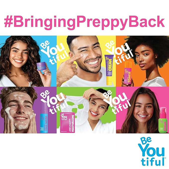 BeYOUtiful Vitamin C Face Serum, Easter Basket Stuffers, Preppy Skin Care for Tweens and Kids, Acne Treatment Brightening Moisturizer for Girls and Boys, 1.35 fl oz, Easter Gifts