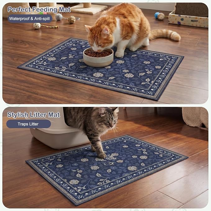 Glittme Cat Litter Mat, 40"x30" Non-Slip Washable Trapping Mat for Cats | Litter Trapping Mat With Thick PVC Coil To Catch Scatter, Soft On Paws And Waterproof Bottom To Protect Floors