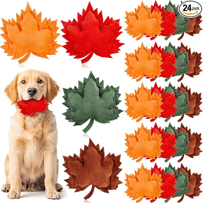 Civaner 24 Pcs Stuffed Dog Toy Squeaky Plush for Small Breed, Maple Leaves