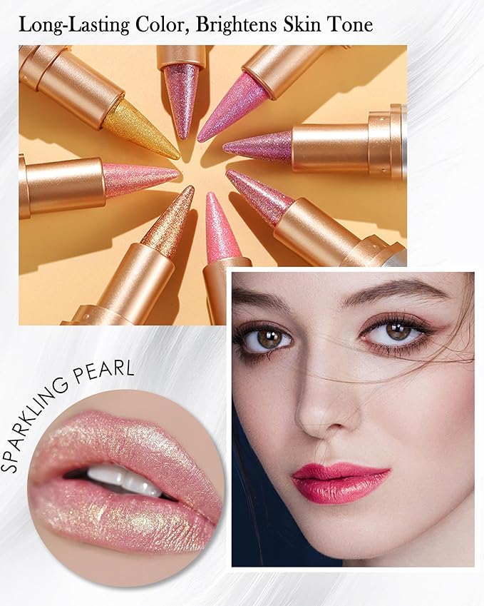 Pink Glitter Lipstick Lip Liner,Shimmer Metallic Matte Long-Lasting Waterproof Non-stick Lip Tint Stain,High Pigmented Lip Gloss Full Coverage lipcolor Pen,Christmas Makeup Gift for Women Girl-01