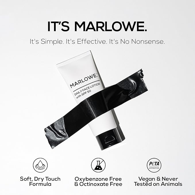 MARLOWE. No. 128 Men's Facial Lotion with Sunscreen SPF 50, 3.4 oz (2 Pack), Oil-Free, Lightweight Daily Face Moisturizer for Men, Includes Natural Extracts to Hydrate, Nourish & Soothe