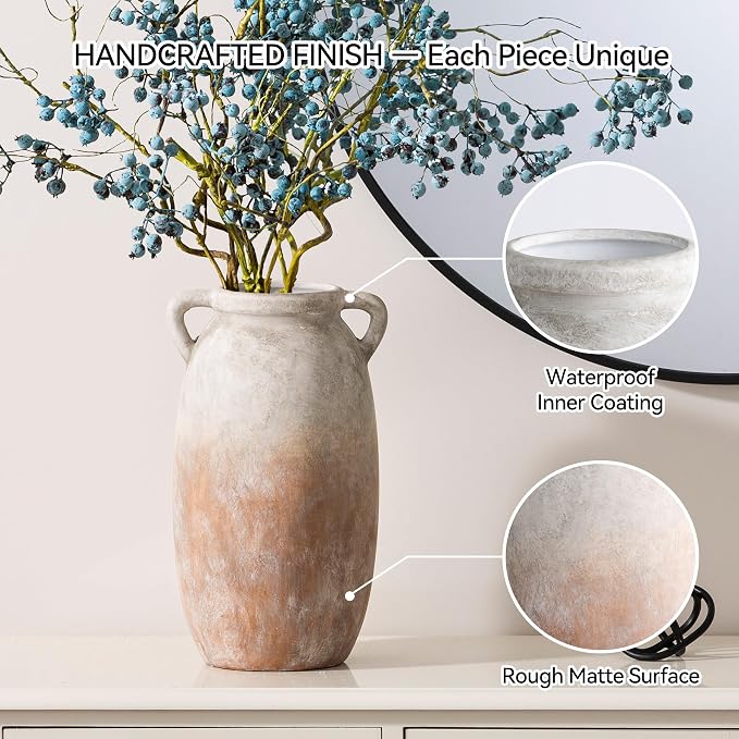 Dobbyby Ceramic Flower Vase 12 inch Farmhouse Rustic Vase Decorative Pottery Terracotta Tall Vases for Home Decor Table Mantle Fireplace Living Room Bathroom Wedding Centerpiece (Large-Aged Terra)