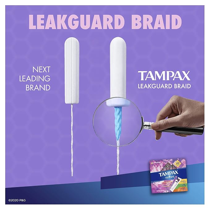 Tampax Radiant Tampons Trio Pack Regular/Super/Super Plus Absorbency, Unscented, 28 Count
