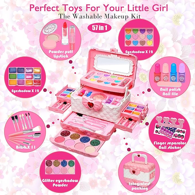Kids Makeup Sets for Girls - Kids Makeup Sets for Girls 5-8, Maquillaje para Niñas, Play Make Up Kit, Best Toys for Little Girl,Princess Toddler Kid Stuff, Ages 3456789 10 Year Old Girl Birthday Gifts