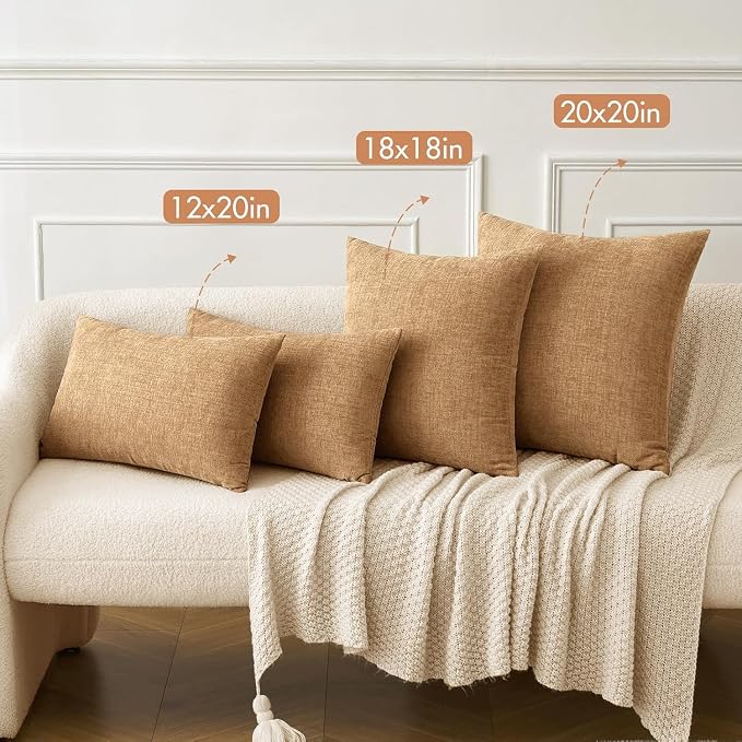 MIULEE Chenille Fall Throw Pillow Covers Apricot Brown 20x20 Pack of 2 | Modern Fall Home Decor, Classic Decorative Pillows, Solid Dyed Cases, Boho Couch Cushion Covers for Sofa Bed Living Room