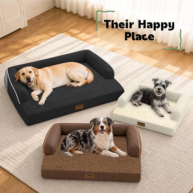 Orthopedic XL Dog Bed with Bolster for Extra Large Size Dogs | Pillow Support for Neck Relief, Egg Crate Foam, Skin-Friendly Surface, Waterproof Liner, Anti-Slip Bottom, 42 x 30 Inch