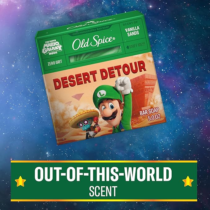 Old Spice Bar Soap for Men, x The Super Mario Galaxy Movie, Cold Pressed with Grit, Made with Natural Oils & Plant Based Cleanser, Vanilla Sands with Warm Vanilla & Cream Scent, 5.0 oz