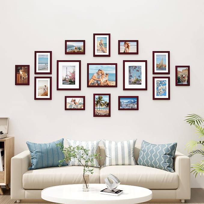 Vittanly 15 Pack Picture Frames Collage Wall Decor, Wall/Tabletop Display | Cherry Red, Multi-Size Gallery Wall Frame Set: 3pcs 8x10, 6pcs 5x7, 6pcs 4x6. Picture Frame Set for Family