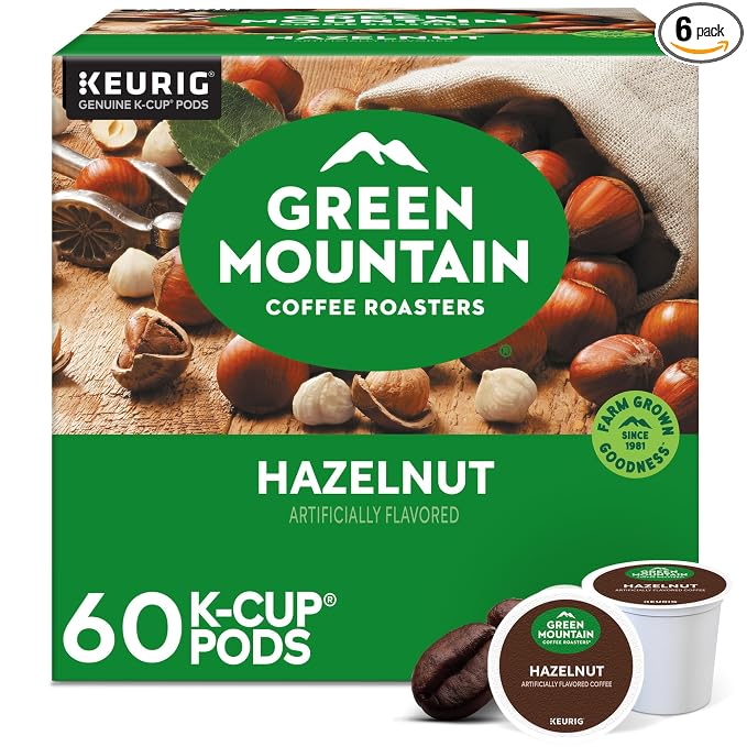 Green Mountain Coffee Roasters Hazelnut, Keurig Single Serve K-Cup Pods, Light Roast Coffee, 60 Count, (6 Packs of 10)