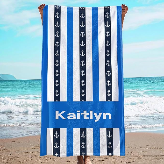 JML Custom Beach Towel with Name, Personalized Microfiber Beach Towel with Name, Large, Soft, Quick Dry & Absorbent for Swim, Pool,Adult,Summer Holiday,Vacation,Travel,Gift for Anniversary, Birthday