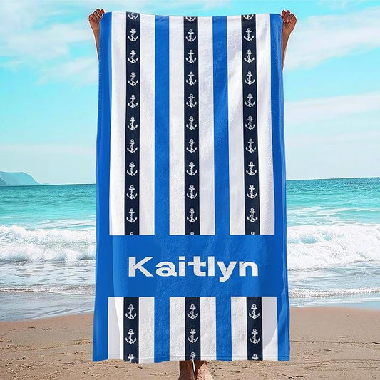 JML Custom Beach Towel with Name, Personalized Microfiber Beach Towel with Name, Large, Soft, Quick Dry & Absorbent for Swim, Pool,Adult,Summer Holiday,Vacation,Travel,Gift for Anniversary, Birthday