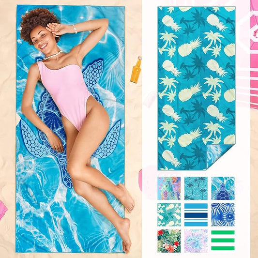 Gogreen Quick Dry Sand Free Beach Towel for Travel Pool Lightweight 71x32 in Absorbent Microfiber Oversized Towels Yoga Bath Camping Sport - Stylish Unique Gift - Sea Turtle