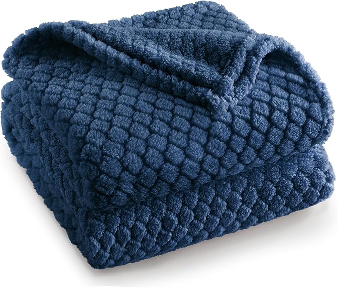 Exclusivo Mezcla Soft Fleece King Size Blanket for Bed, Navy Blue | Jacquard Lightweight Cozy Bed Blanket, Breathable Decorative Fuzzy Textured All Season Use, 90x104 Inches