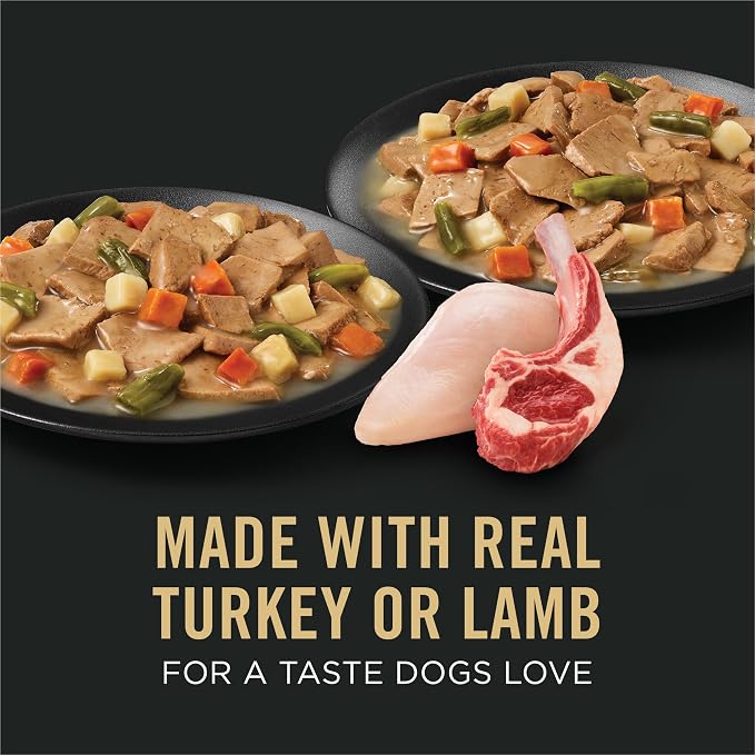 Purina Pro Plan Complete Essentials Wet Dog Food Variety Pack, (12) 13 oz | Lamb & Vegetables and Turkey & Vegetables Entrees, high protein dog food in gravy, supports a healthy immune system