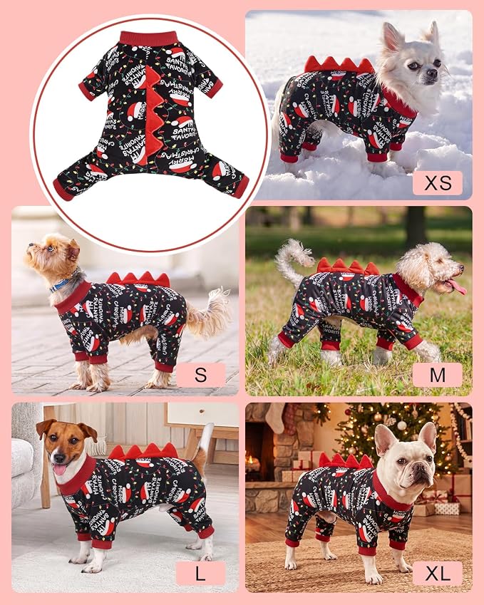 CuteBone Dinosaur Costume Halloween Christmas Dog Pajamas, Stretchy Spandex Crystal Velvet Sleepwear Coat for Small Dogs, Soft & Warm Pet Outfit Clothes for Cold Weather, Cozy Pullover Design COSP30XS