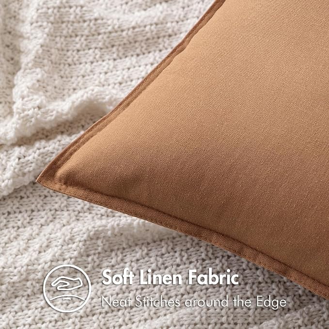 MIULEE Pack of 2 Decorative Linen Pillow Covers 22x22 Inch Brown | Boho Farmhouse Modern, Soft Accent Throw Pillows, Neutral Cushion Covers, Home Decor for Bed Sofa Couch Living Room
