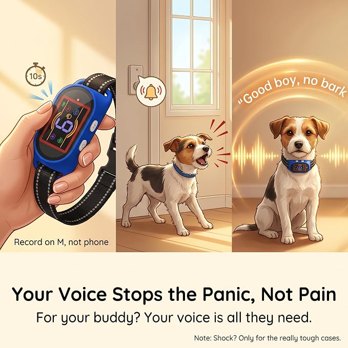 Voice Memo Anti Bark Collar, Smart Dog Bark Collar, Navy Blue | Custom Voice Recording, 4 Humane Training Modes, 6 Adjustable Sensitivity Levels, Rechargeable, for Small Medium Large Dogs