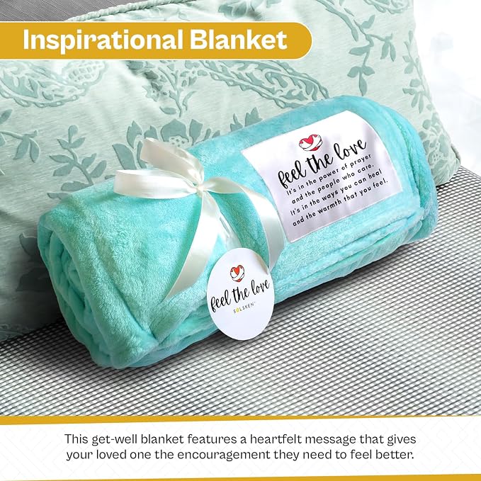 Get Well Blanket - Healing Blanket - Inspirational Blankets for Women/Men - Get Well Soon Gifts - Warm Hugs - Soft Fleece Throw Blanket - Strength - Healing Thoughts (Turquoise Fleece 50x65)