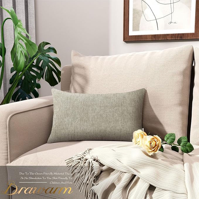 BRAWARM Throw Pillow Covers 12x20 Inches - Taupe Chenille Lumbar Pillow Covers Pack of 2, Solid Dyed Soft Chenille Pillow Cases for Couch Sofa Bed Home Decoration