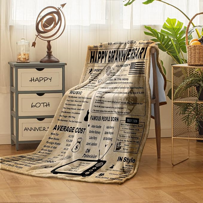 60th Anniversary Blanket Gifts Gift for 60th diamond Wedding Anniversary Sixty Years of Marriage Gifts for Couple Wife Husband Dad Mom Parents Grandpa Grandma Grandparents Back in 1966 Blanket 60x50