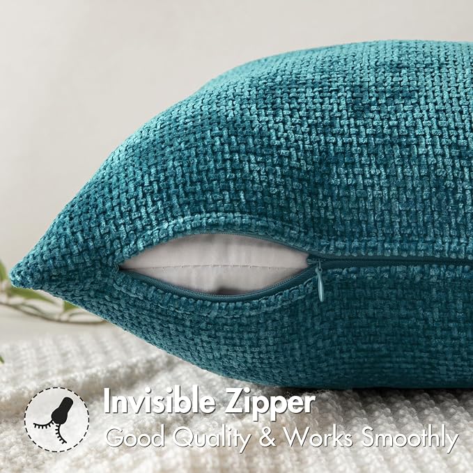 MIULEE Decorative Couch Throw Pillow Covers 18x18 Inch Coastal Teal 2 Pack | Coastal Modern Boho Accent, Soft Chenille Pillow Covers, Farmhouse Cushion Cases for Home Decor Bed Sofa Living Room